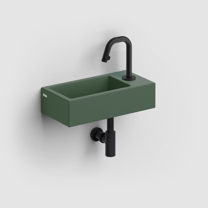 Clou Flush 3 fontein 36x18cm keramiek - met kraangat - rechts - mat pijnboom groen - CL/03.42030 - Afbeelding 6