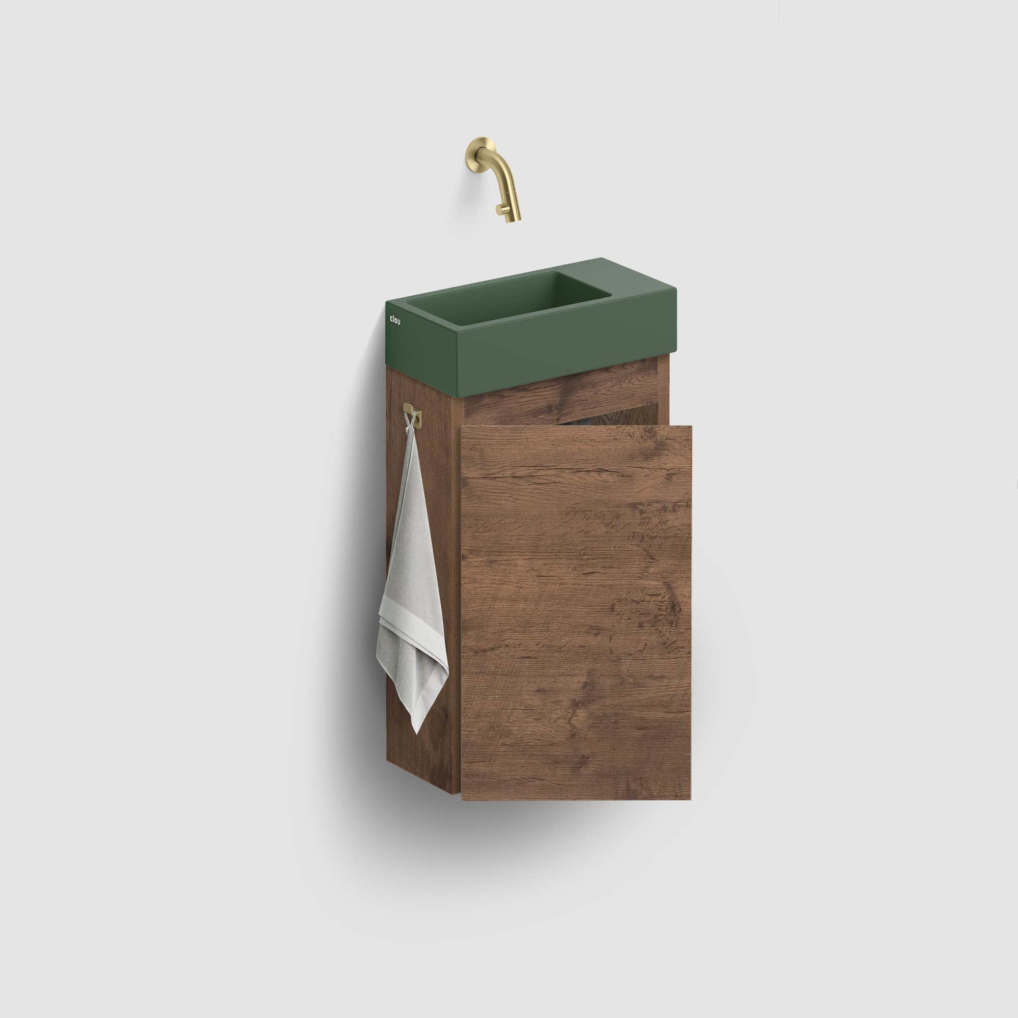 Clou Flush 3 fonteinmeubel 36x18cm keramiek - donker eiken links - zonder kraangat - mat pijnboom groen - CL/03.42031 - IB/07.16.7036.64.L - Afbeelding 2