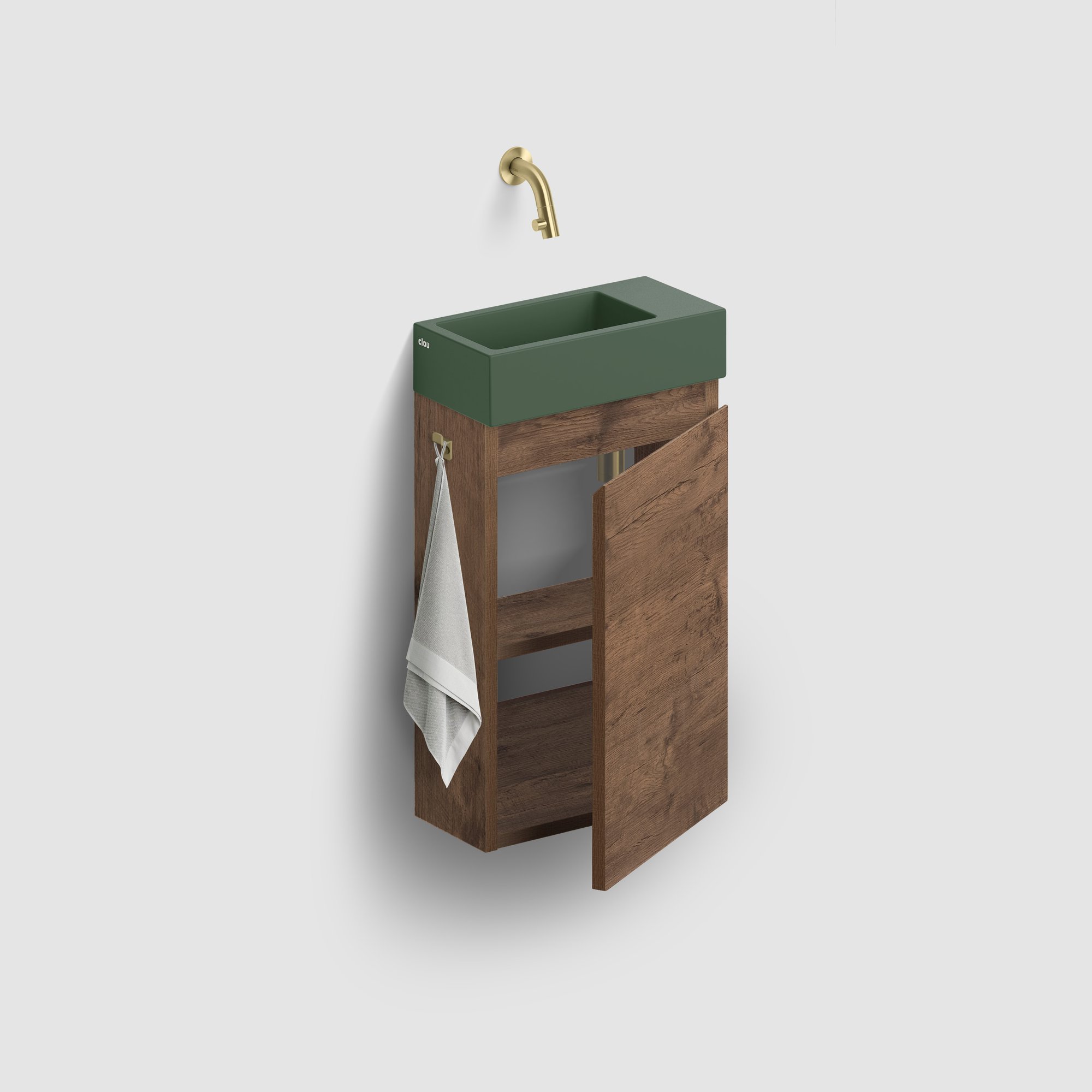 Clou Flush 3 fonteinmeubel 36x18cm keramiek - donker eiken rechts - zonder kraangat - mat pijnboom groen - CL/03.42031 - IB/07.16.7036.64.R - Afbeelding 2
