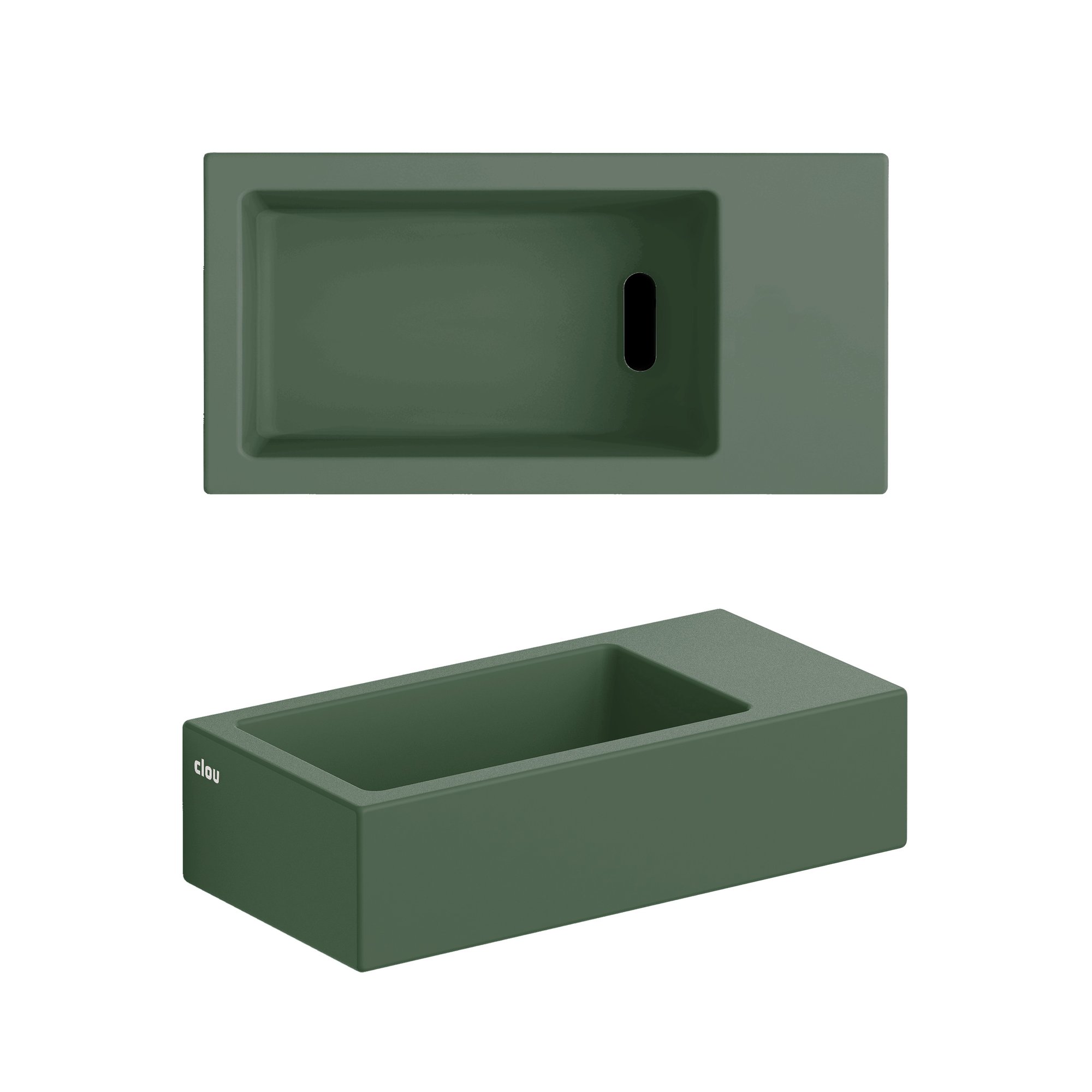 Clou Flush 3 fonteinmeubel 36x18cm keramiek - donker eiken rechts - zonder kraangat - mat pijnboom groen - CL/03.42031 - IB/07.16.7036.64.R - Afbeelding 3