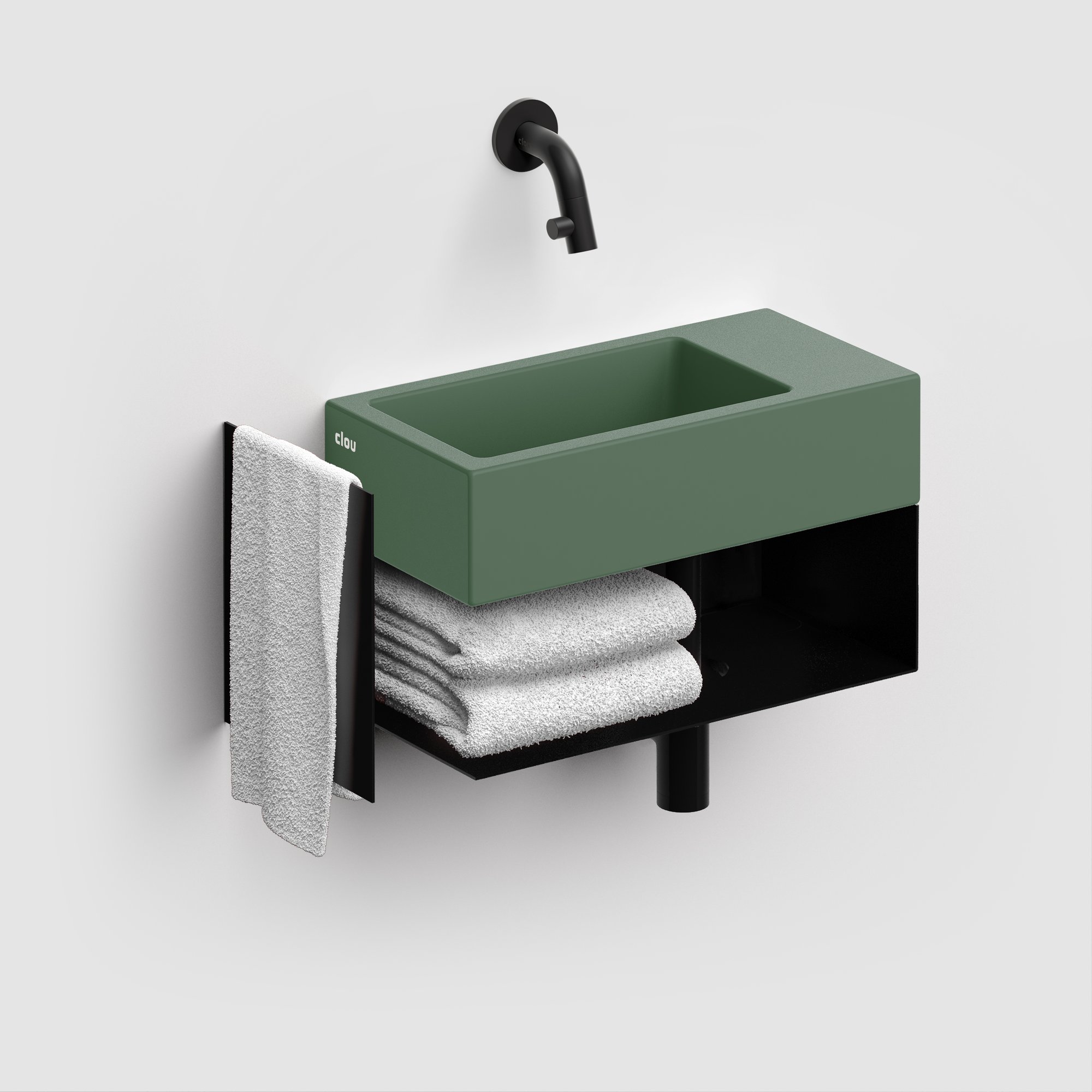 Clou Flush 3 fontein 36x18cm keramiek - zonder kraangat - rechts - mat pijnboom groen - CL/03.42031 - Afbeelding 4