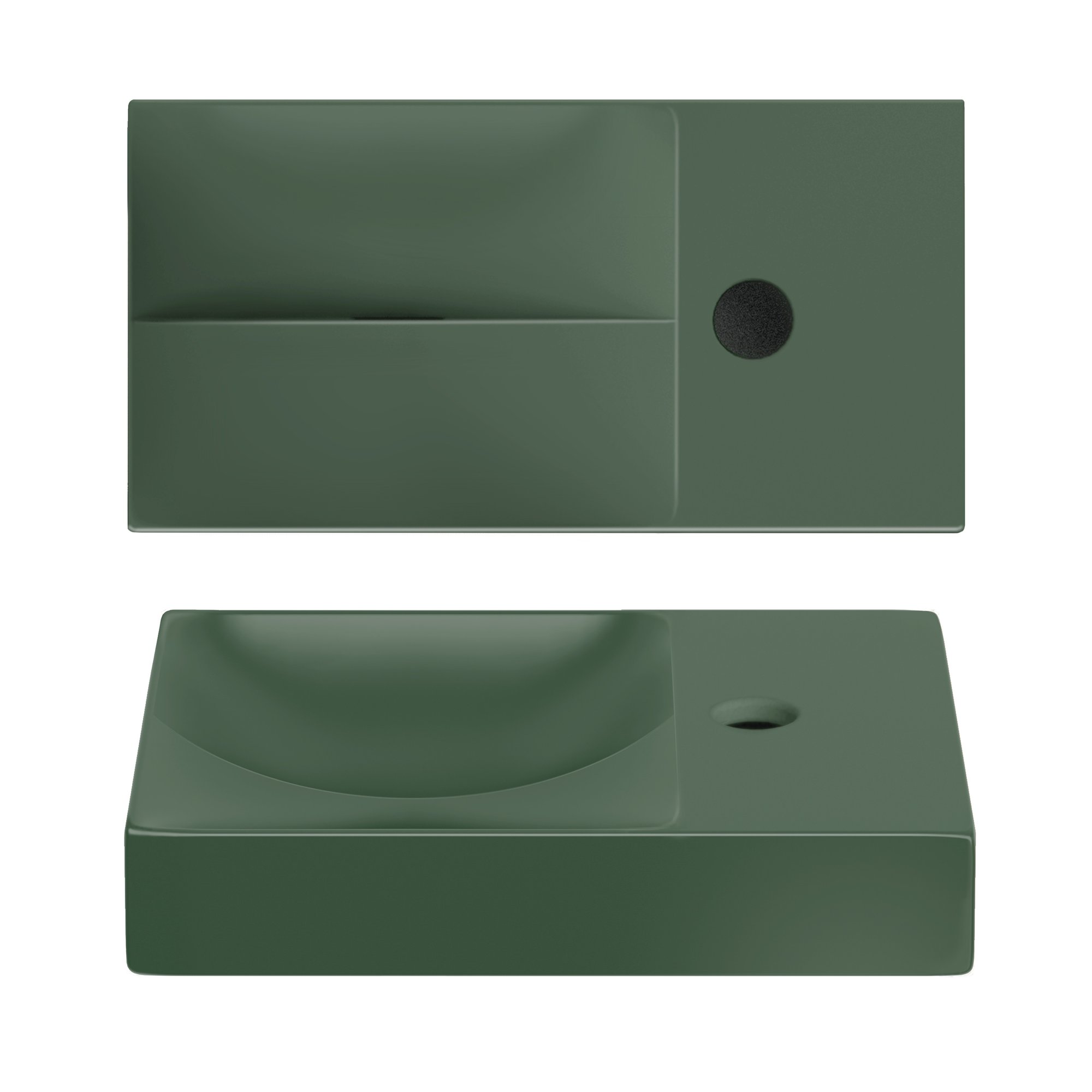 Clou Vale fontein 38x19cm keramiek - met kraangat rechts - mat pijnboom groen - CL/03.42161.01.R - Afbeelding 2
