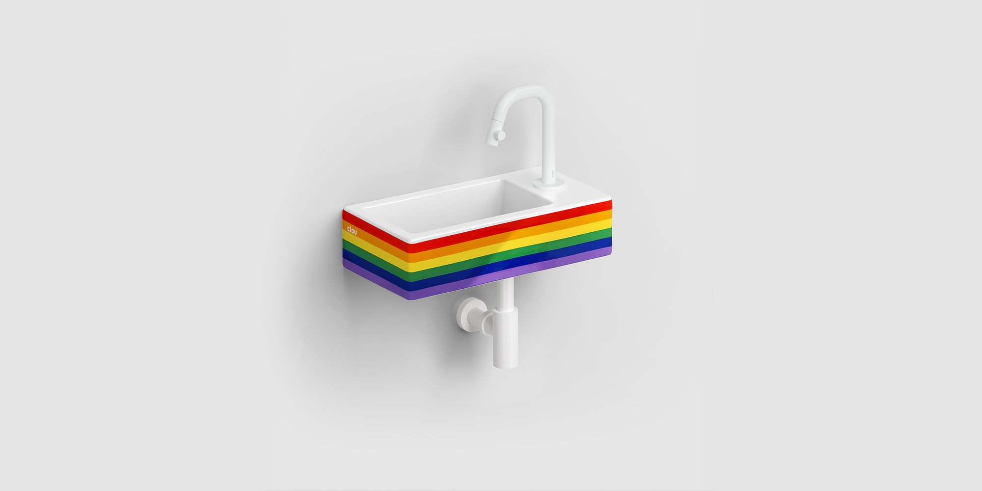 Clou Flush 3 fontein 36x18cm keramiek - met kraangat - rechts - regenboog LGBTQIA+ - CL/03.69030 - Afbeelding 2