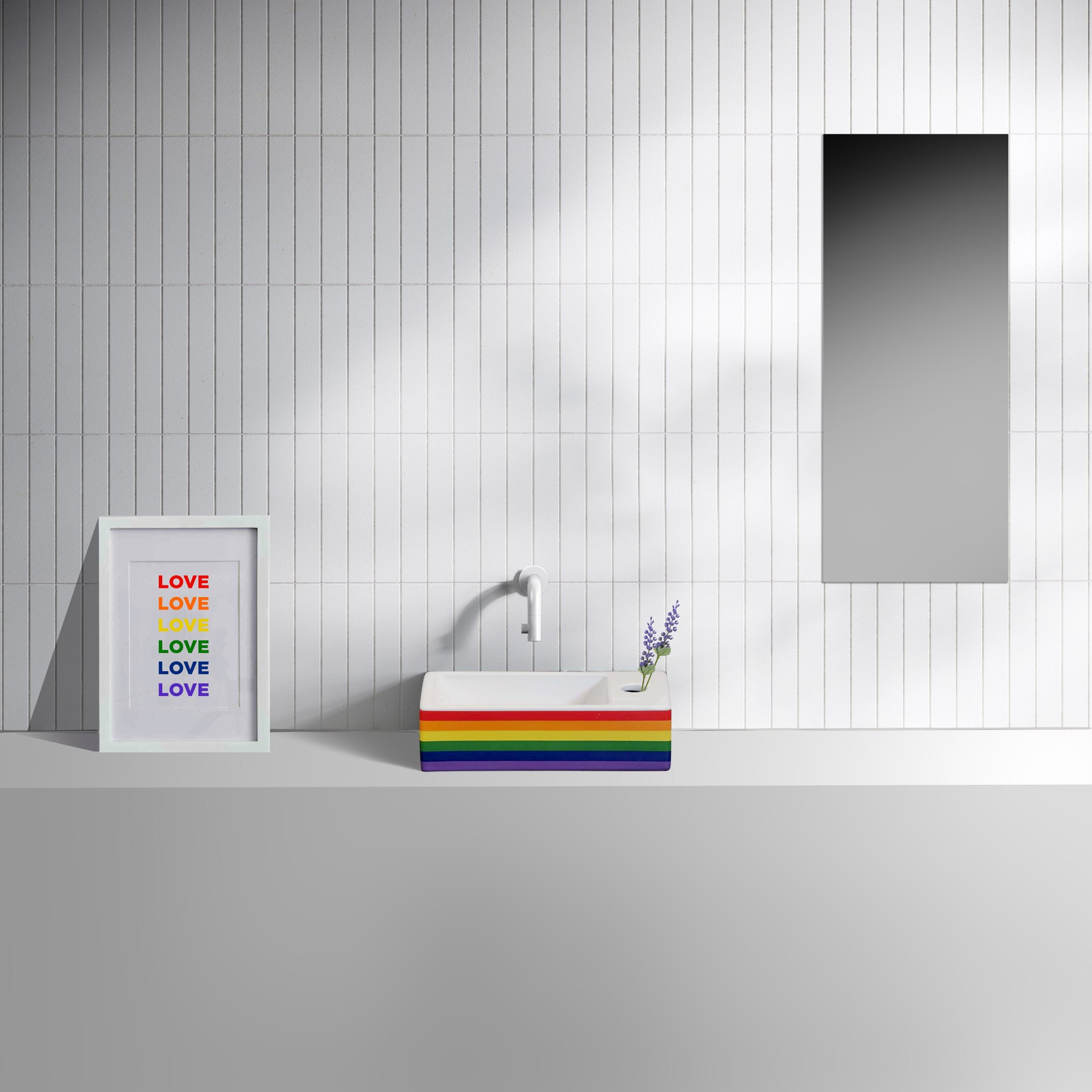 Clou Flush 3 fontein 36x18cm keramiek - met kraangat - rechts - regenboog LGBTQIA+ - CL/03.69030 - Afbeelding 4