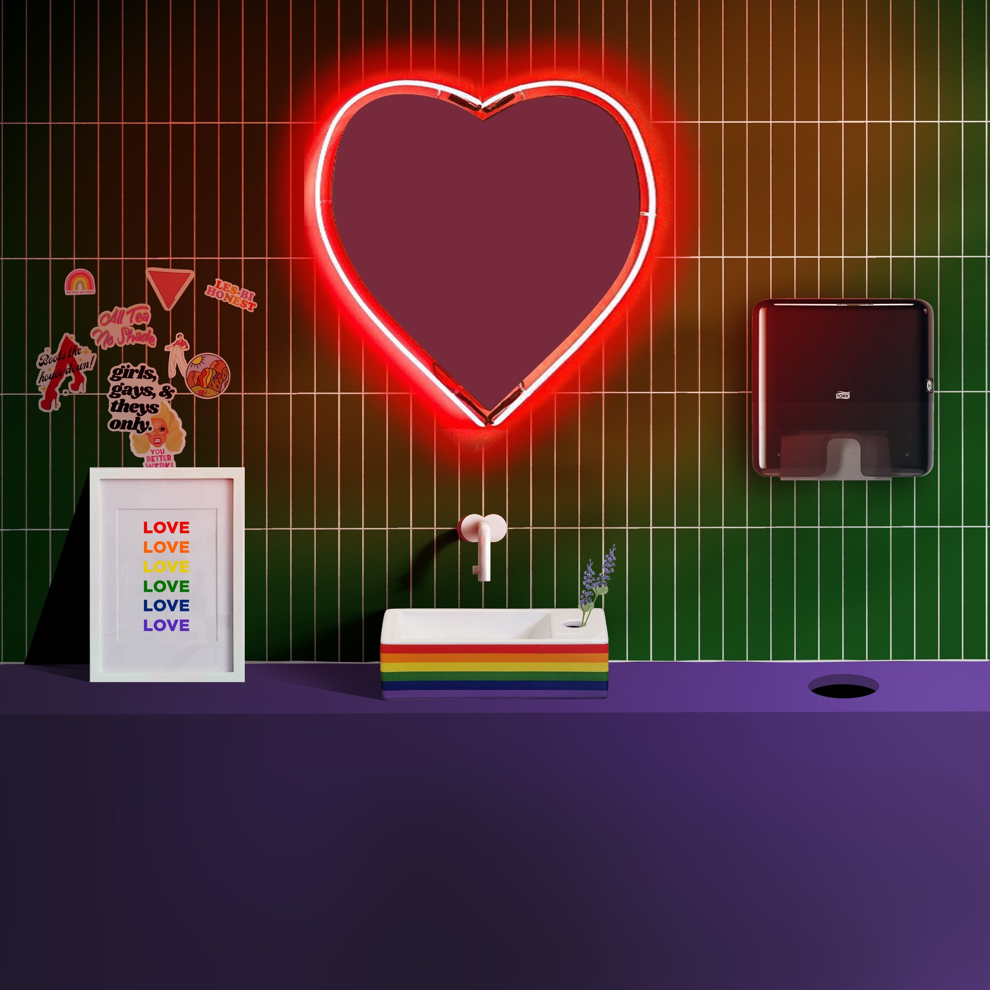 Clou Flush 3 fontein 36x18cm keramiek - met kraangat - rechts - regenboog LGBTQIA+ - CL/03.69030 - Afbeelding 5