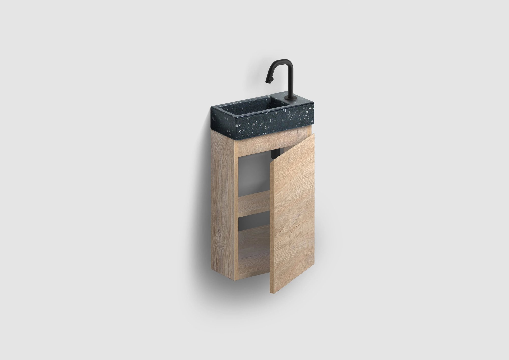 Clou Flush 3 fonteinmeubel 36x18cm ecorazzo - grieks eiken rechts - fontein zwart - CL/03.80031 - IB/07.16.7036.63 - Afbeelding 2
