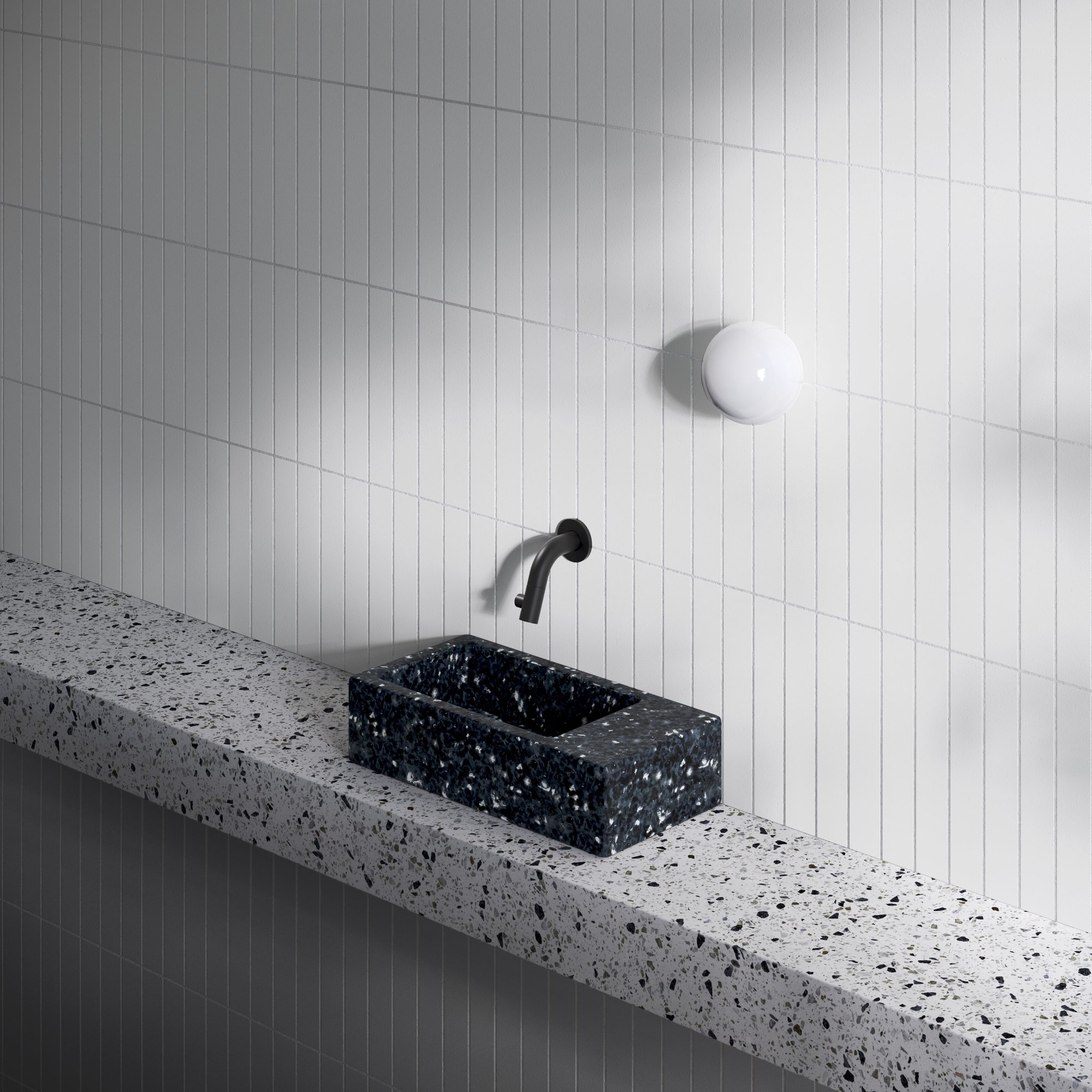 Clou Ecorazzo Flush 3 fontein 36x18cm gerecycled plastic - rechts - heelal zwart PE - CL/03.80031 - Afbeelding 6