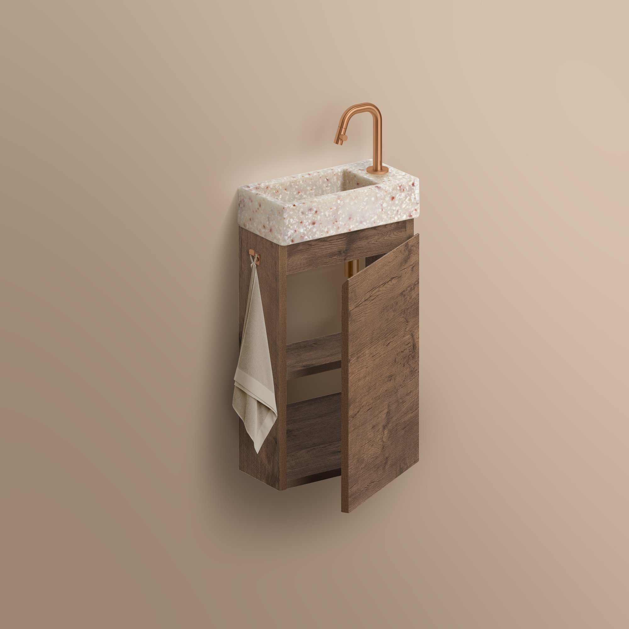 Clou Flush 3 fonteinmeubel 36x18cm ecorazzo - donker eiken rechts - fontein terra - CL/03.81031 - IB/07.16.7036.64.R - Afbeelding 3
