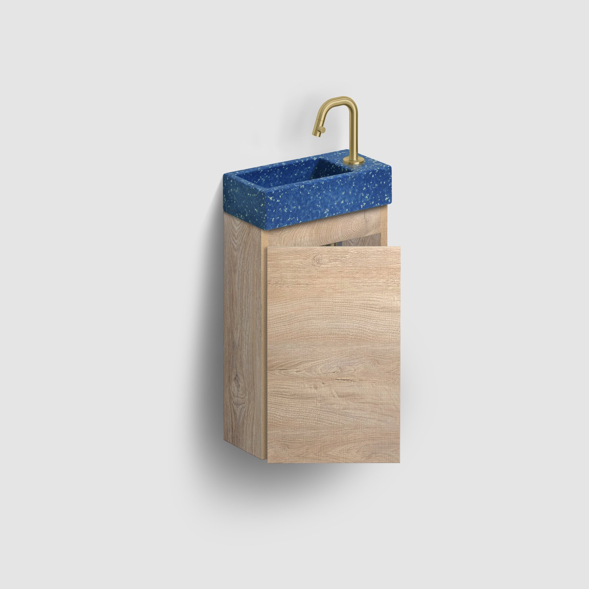 Clou Flush 3 fonteinmeubel 36x18cm ecorazzo - grieks eiken links - fontein blauw - CL/03.82031 - IB/07.16.7036.63.L - Afbeelding 2