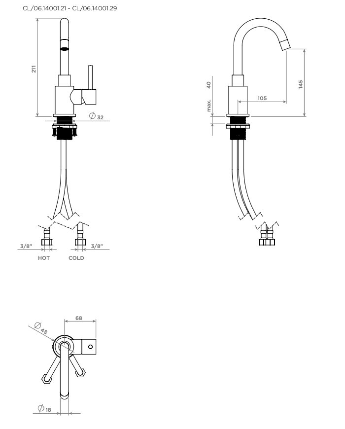 Clou XO wastafelmengkraan type 1 mat zwart - CL/06.14001.21 - Afbeelding 4
