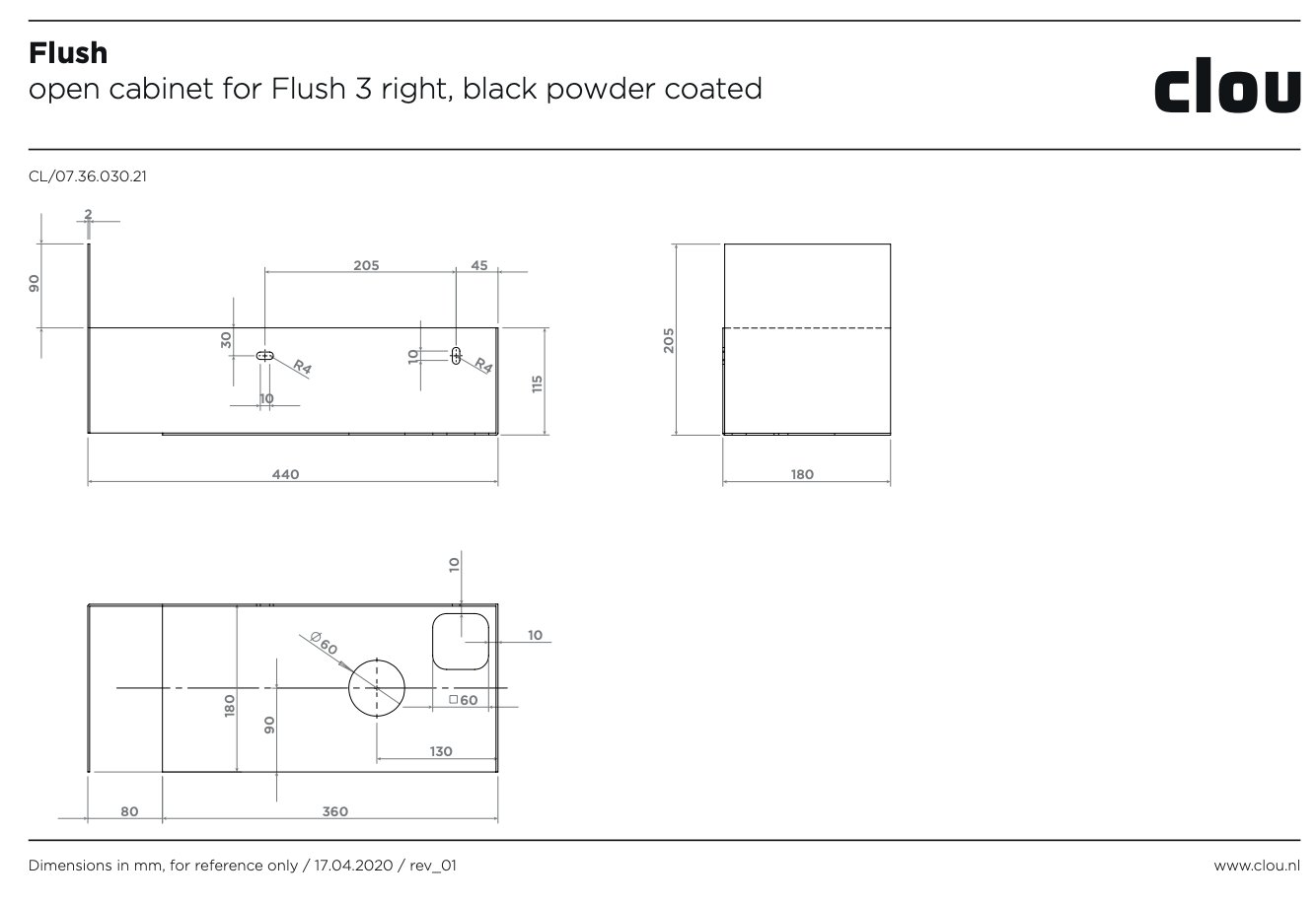 Clou Flush open kast - tbv Flush 3 rechts - zwart gepoedercoat rvs - CL/07.36.030.21 - Afbeelding 6