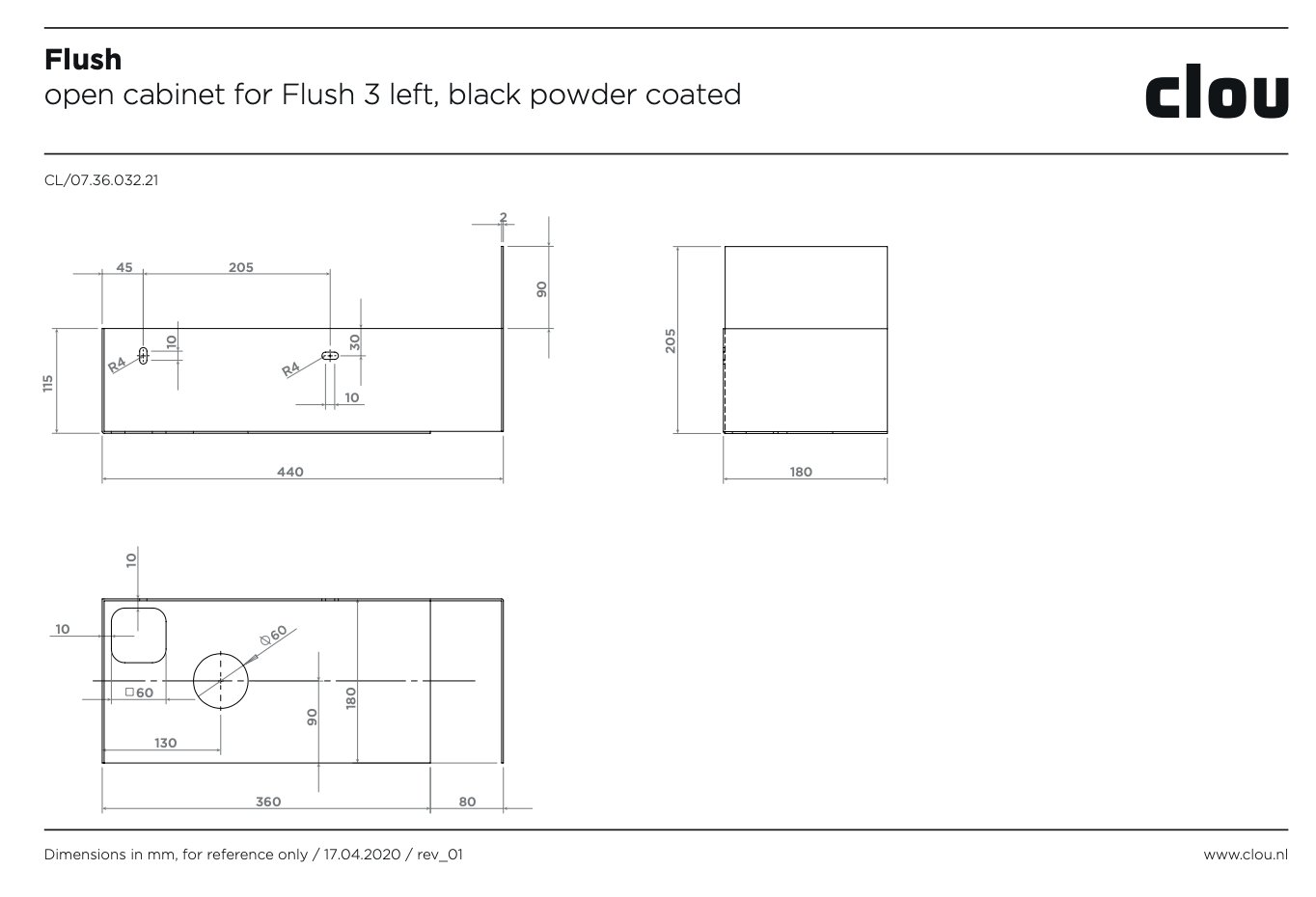 Clou Flush open kast - tbv Flush 3 links - zwart gepoedercoat rvs - CL/07.36.032.21 - Afbeelding 4