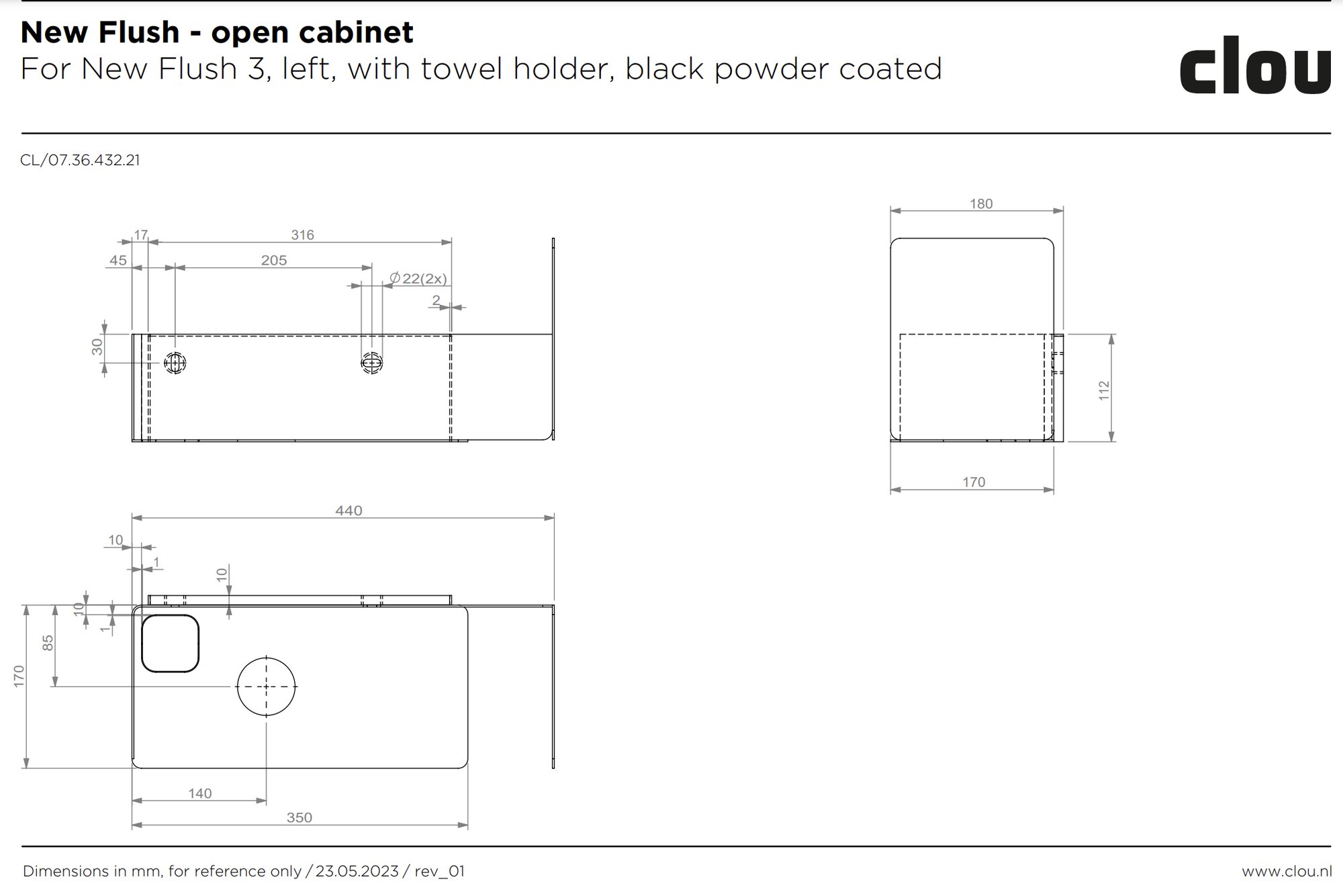 Clou Flush open kast - tbv New Flush 3 links - zwart gepoedercoat rvs - CL/07.36.432.21 - Afbeelding 3