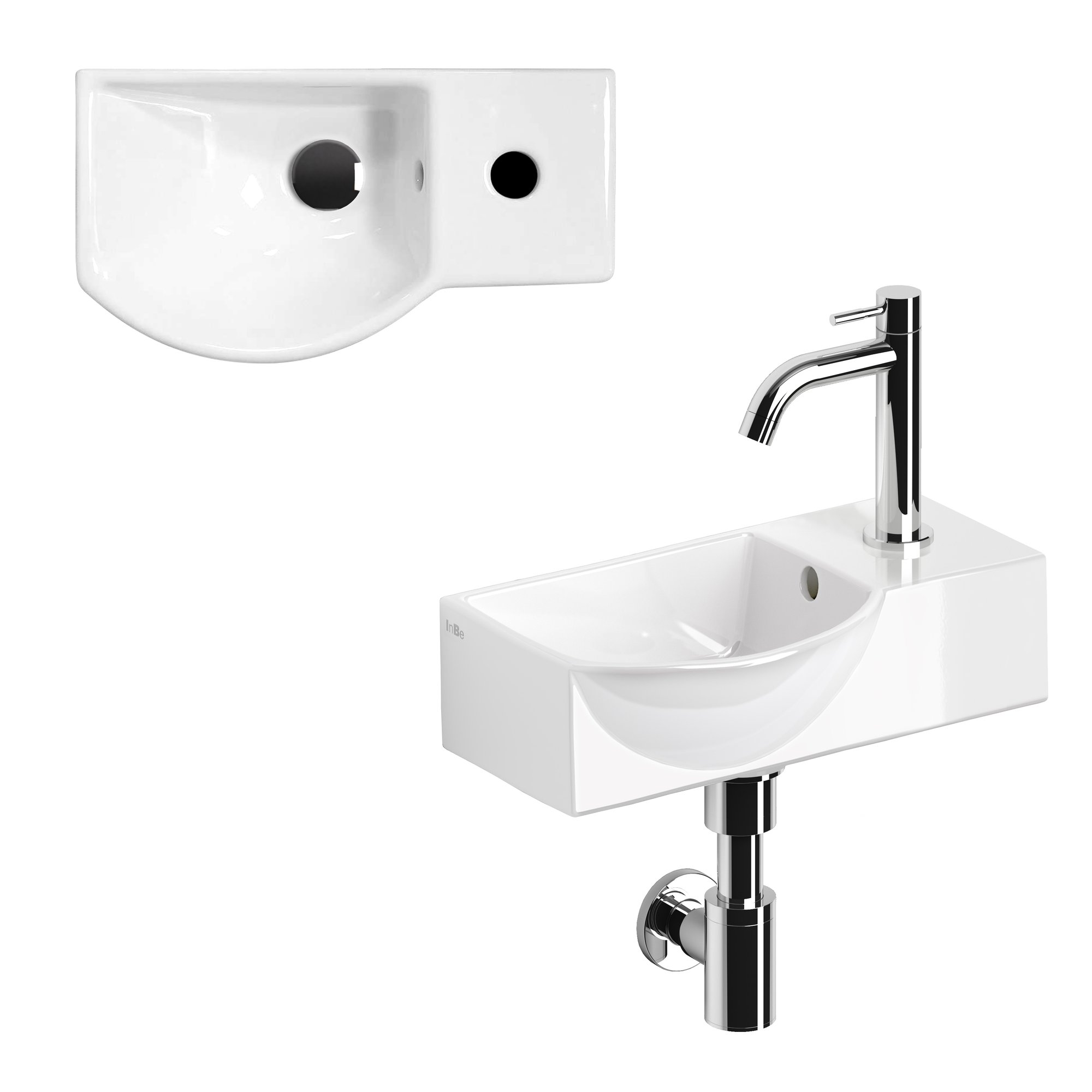 Clou InBe fonteinset 8 asymmetrisch 41x22,5cm keramiek - chroom - IB/03.03093 - Afbeelding 2