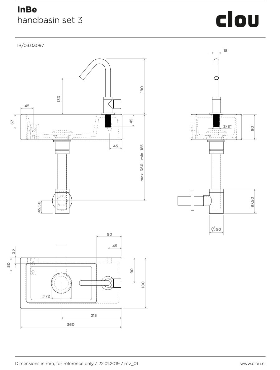 Clou InBe fonteinset 3 36x18cm keramiek - kraangat rechts - glans wit - IB/03.03097 - Afbeelding 6