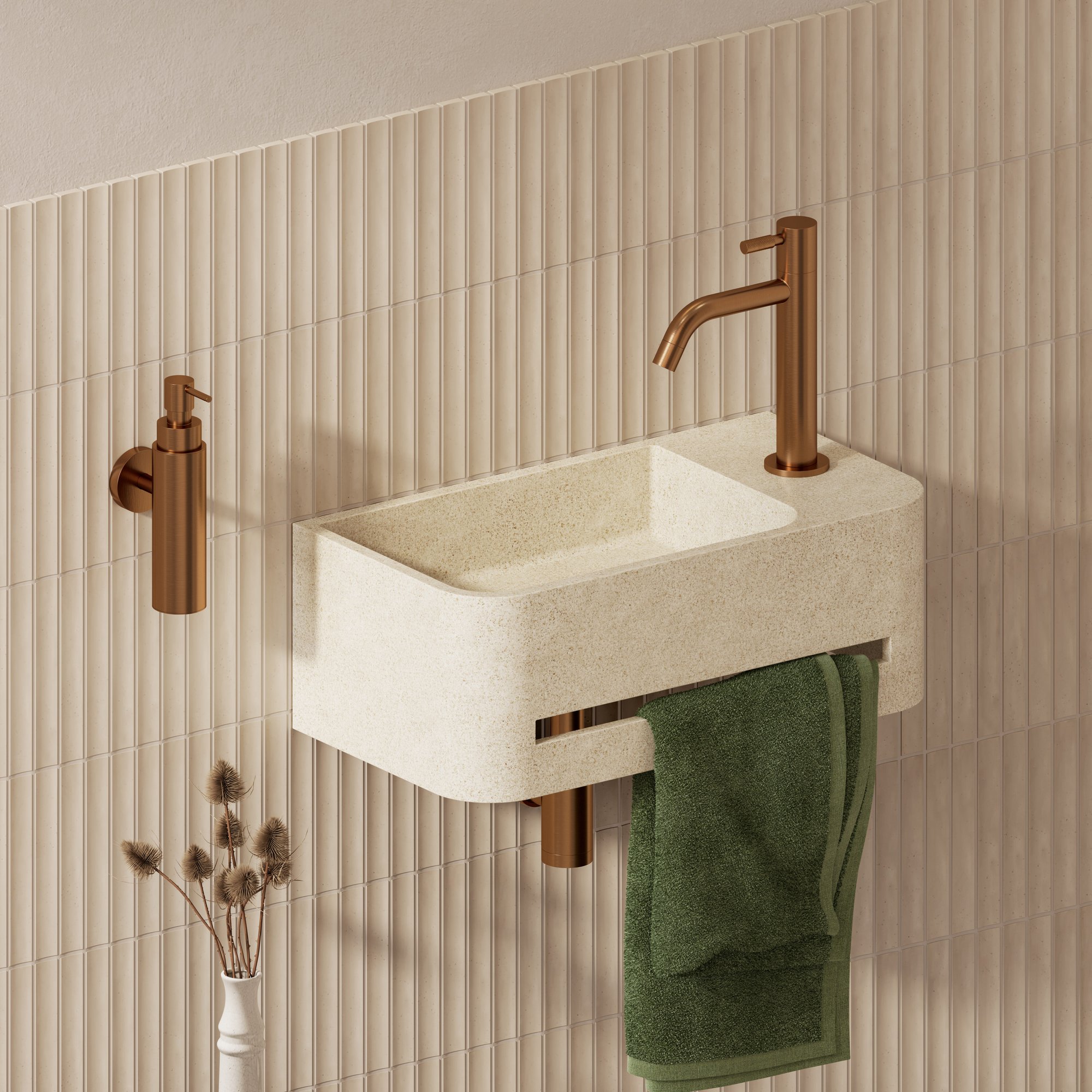 Clou InBe 9 fontein 43x23cm Microrazzo beton - met kraangat rechts - beige - IB/03.70030.02.01.R - Afbeelding 3