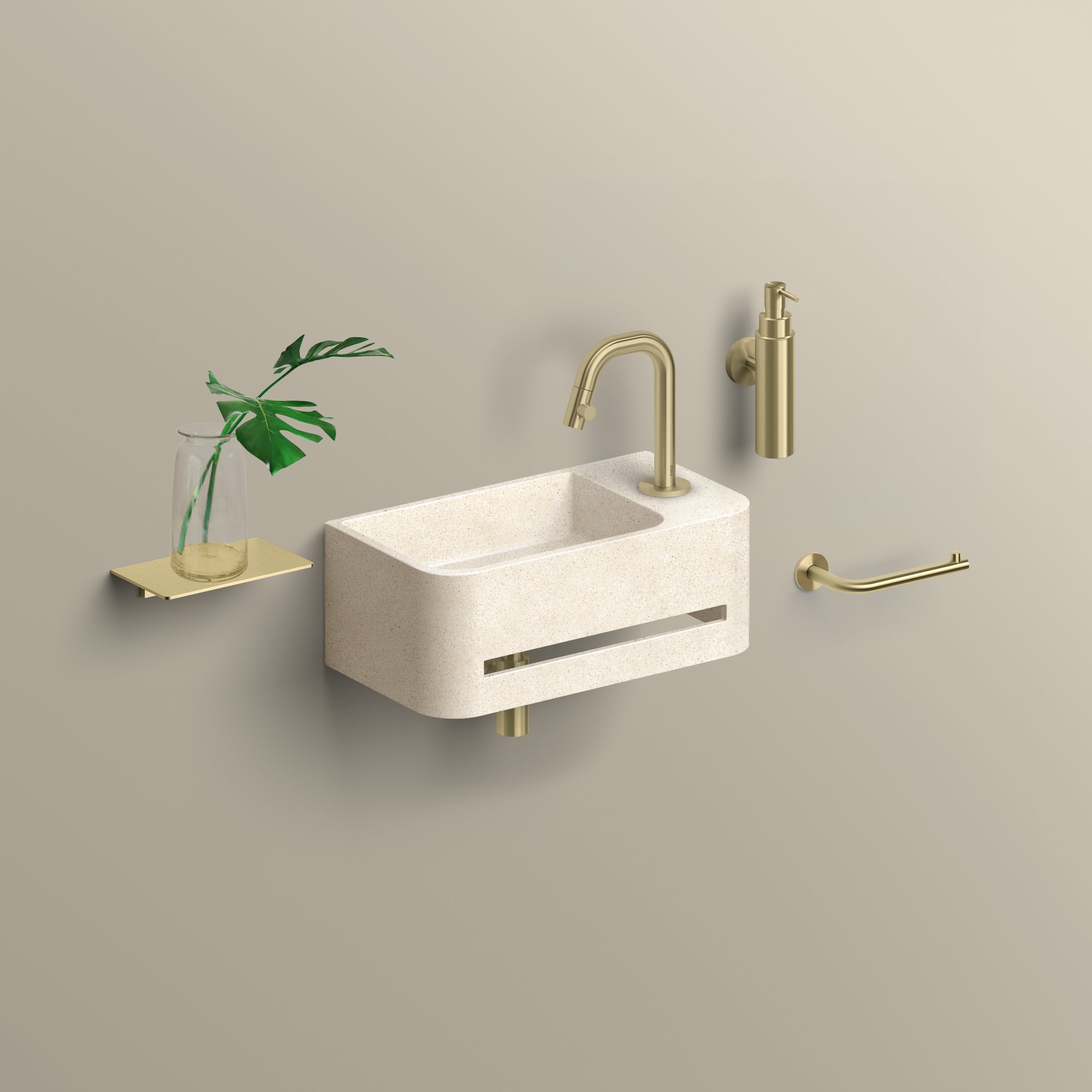 Clou InBe 9 fontein 43x23cm Microrazzo beton - met kraangat rechts - beige - IB/03.70030.02.01.R - Afbeelding 4