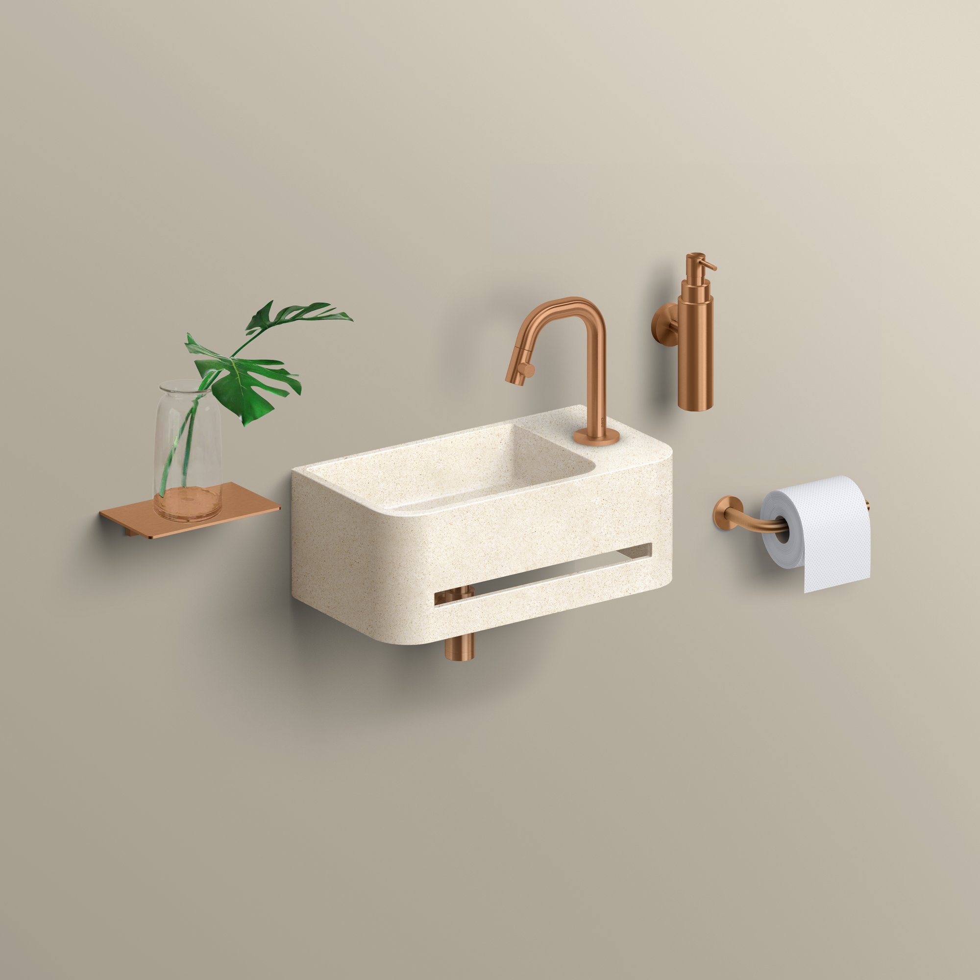 Clou InBe 9 fontein 43x23cm Microrazzo beton - met kraangat rechts - beige - IB/03.70030.02.01.R - Afbeelding 5
