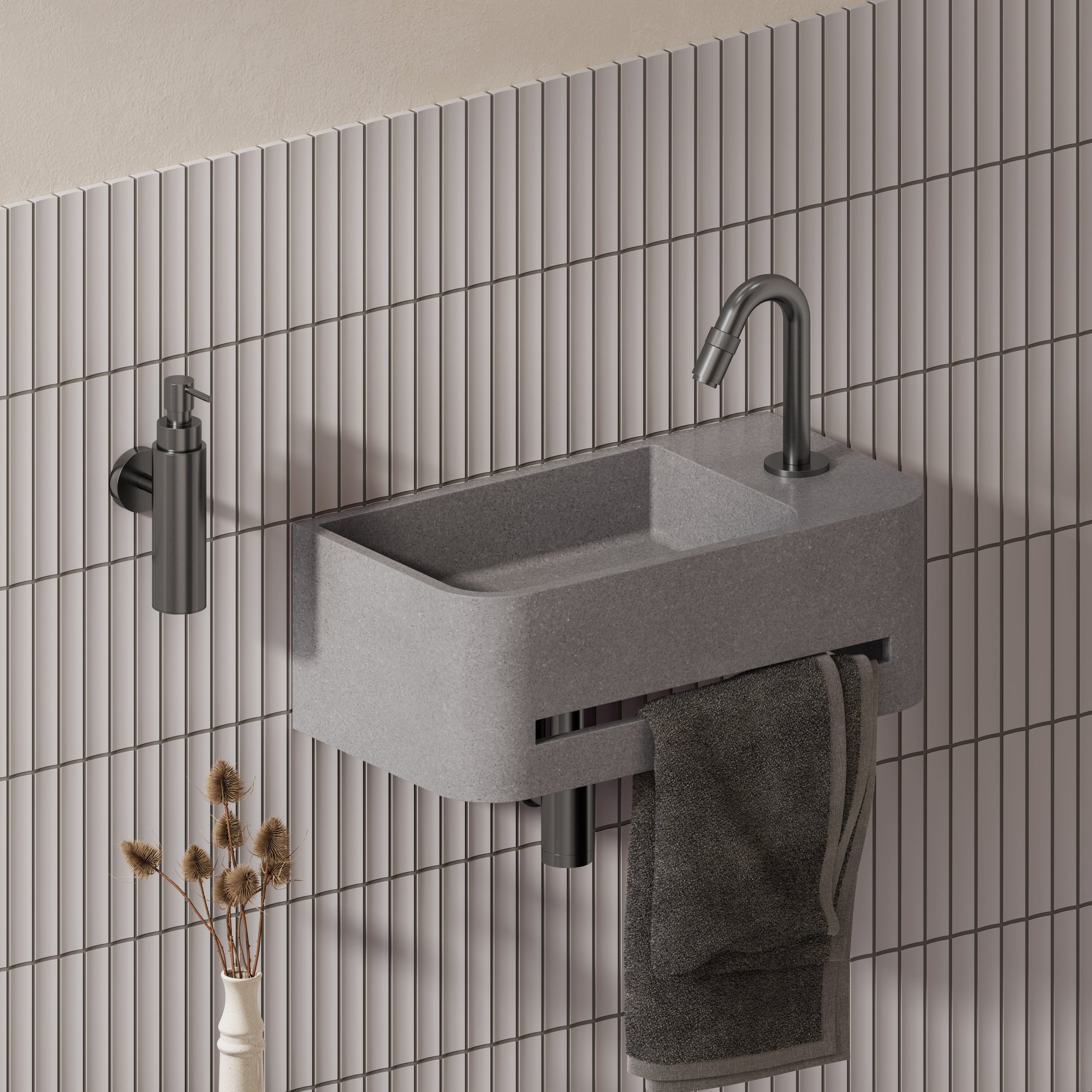 Clou InBe 9 fontein 43x23cm Microrazzo beton - met kraangat rechts - grijs - IB/03.71030.02.01.R - Afbeelding 3