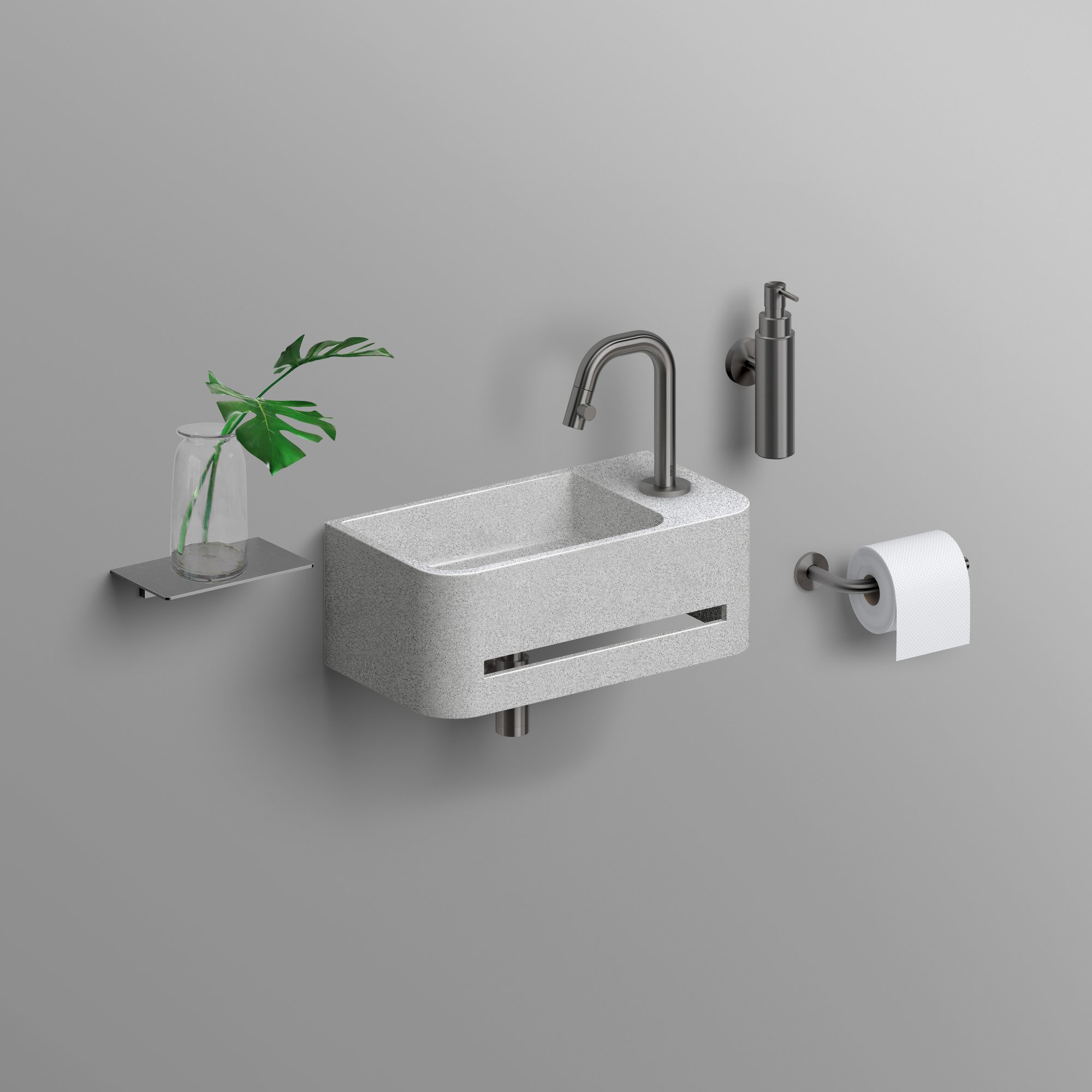 Clou InBe 9 fontein 43x23cm Microrazzo beton - met kraangat rechts - grijs - IB/03.71030.02.01.R - Afbeelding 4