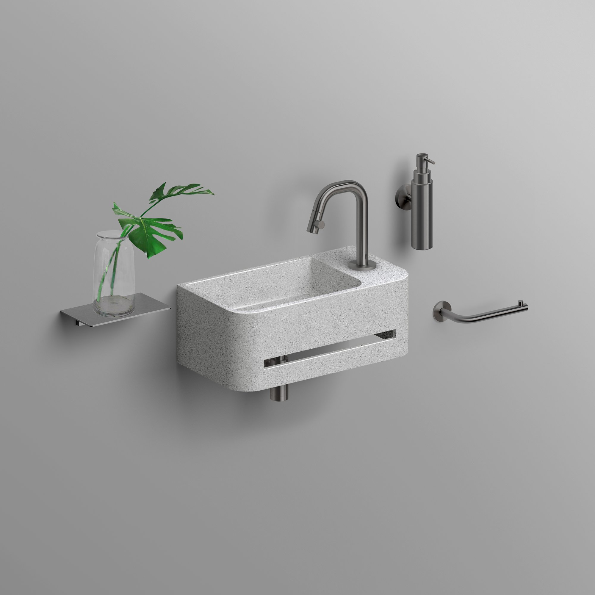 Clou InBe 9 fontein 43x23cm Microrazzo beton - met kraangat rechts - grijs - IB/03.71030.02.01.R - Afbeelding 5