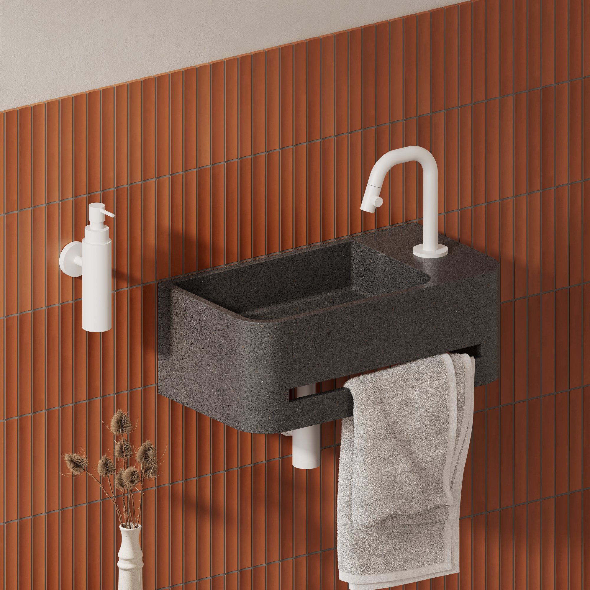 Clou InBe 9 fontein 43x23cm Microrazzo beton - met kraangat rechts - antraciet - IB/03.72030.02.01.R - Afbeelding 4