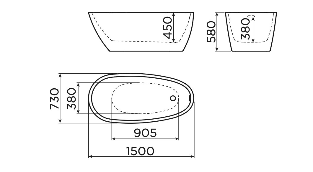 Clou InBe vrijstaand ligbad 150x73cm met overloop wit - IB/05.40402 - Afbeelding 6
