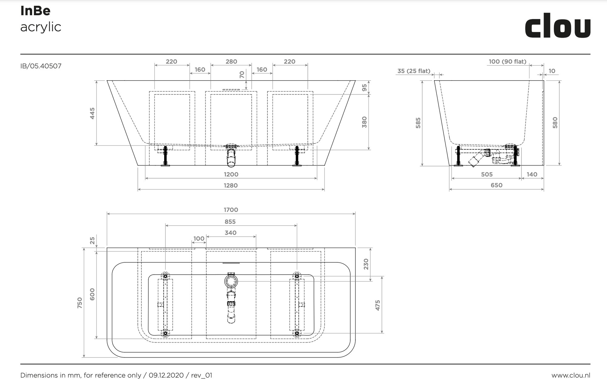 Clou InBe halfvrijstaand bad 170x75cm rechthoek wit - IB/05.40507 - Afbeelding 4