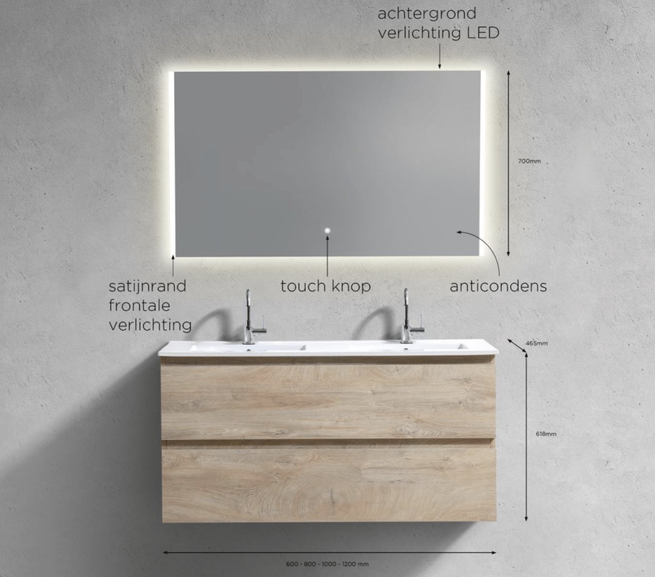 Clou InBe badmeubelset 120x46cm met LED spiegel - grieks eiken - IB/07.106.212.01.63 - Afbeelding 7