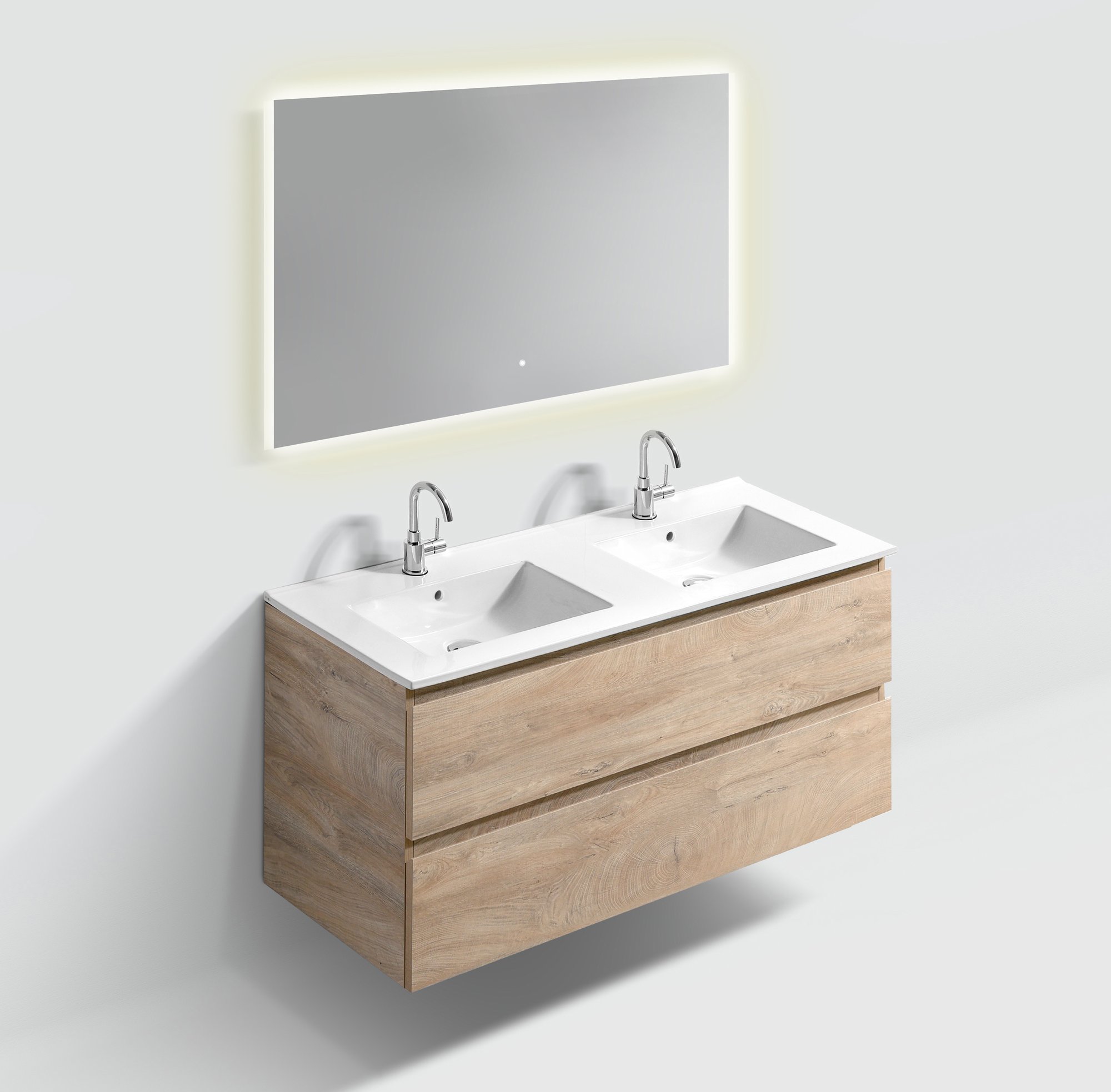 Clou InBe badmeubelset 120x46cm met LED spiegel - dubbele wastafel - grieks eiken - IB/07.106.212.02.63 - Afbeelding 2