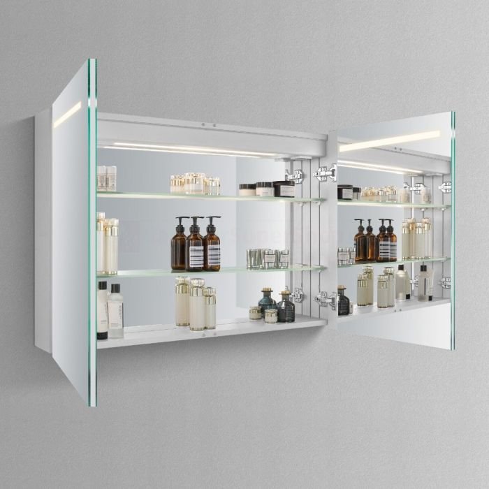 Spiegelkast SPK51000 - 120x70x14 cm - 2 Deuren - Directe LED verlichting - Aluminium - Met spiegelverwarming - SPK51120 - Afbeelding 2