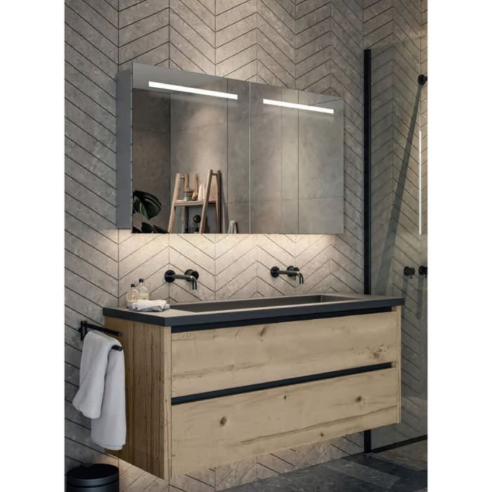 Spiegelkast SPK52000 - 80x70x14 cm - 2 Deuren - Directe LED verlichting - Aluminium - Met spiegelverwarming - SPK52080 - Afbeelding 2