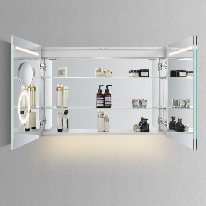 Spiegelkast SPK52000 - 120x70x14 cm - 2 Deuren - Directe LED verlichting - Aluminium - Met spiegelverwarming - SPK52120 - Afbeelding 3