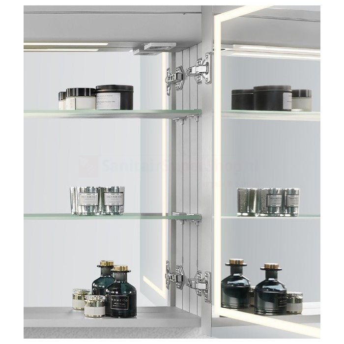 Spiegelkast SPK61000 - 80x70x14 cm - 2 Deuren - Directe LED verlichting - Aluminium - Met spiegelverwarming - SPK61080 - Afbeelding 4