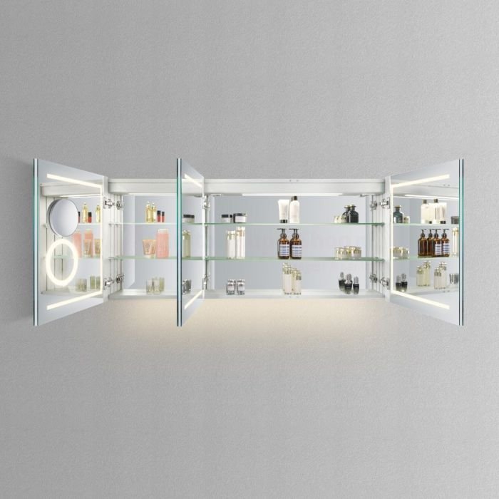 Spiegelkast SPK62000 - 140x70x14 cm - 3 Deuren - Directe LED verlichting - Aluminium - Met spiegelverwarming - SPK62140 - Afbeelding 2
