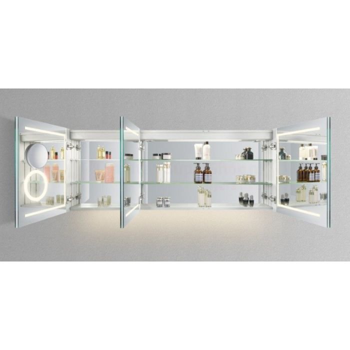 Spiegelkast SPK62000 - 160x70x14 cm - 3 Deuren - Directe LED verlichting - Aluminium - Met spiegelverwarming - SPK62160 - Afbeelding 2