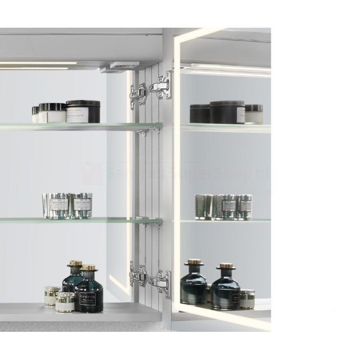 Spiegelkast SPK62000 - 160x70x14 cm - 3 Deuren - Directe LED verlichting - Aluminium - Met spiegelverwarming - SPK62160 - Afbeelding 3