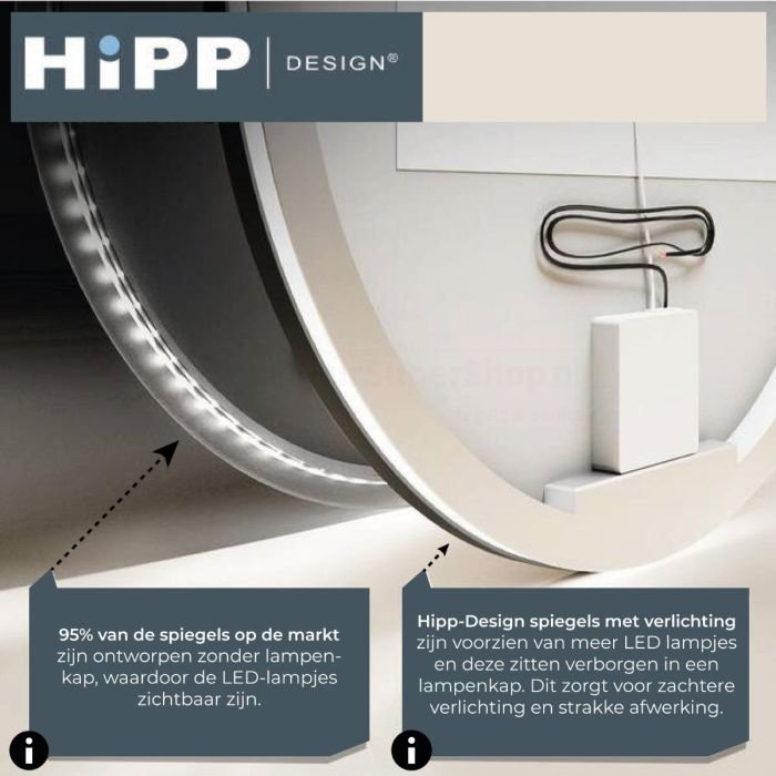 Badkamerspiegel Hipp Design SPV13500 - 60 cm - Rond - Indirecte LED verlichting - Touch button - Met spiegelverwarming - Gunmetal frame - SPV13505KWGUN - Afbeelding 4
