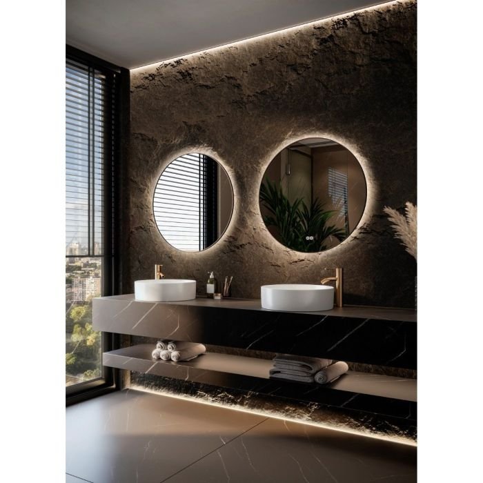 Badkamerspiegel Hipp Design SPV13500MES - 60 cm - Rond - Indirecte LED verlichting - Touch button - Met spiegelverwarming - Geborsteld messing frame - SPV13505KWMES - Afbeelding 3