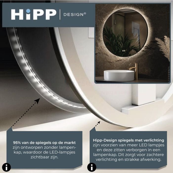 Badkamerspiegel Hipp Design SPV13500MES - 80 cm - Rond - Indirecte LED verlichting - Touch button - Met spiegelverwarming - Geborsteld messing frame - SPV13510KWMES - Afbeelding 4