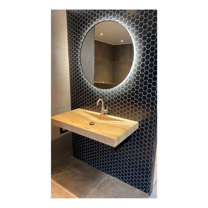 Badkamerspiegel Hipp Design SPV13500BL - 100 cm - Rond - Indirecte LED verlichting - Touch button - Met spiegelverwarming - Zwart metalen frame - SPV13515BLKW - Afbeelding 3