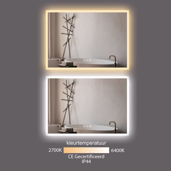 Badkamerspiegel Hipp Design SPV13500BL - 100 cm - Rond - Indirecte LED verlichting - Touch button - Met spiegelverwarming - Zwart metalen frame - SPV13515BLKW - Afbeelding 5
