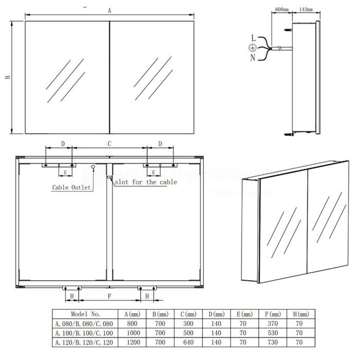 Spiegelkast SPK41000 - 100x70x14 cm - 2 Deuren - Directe LED verlichting - Wit - Met spiegelverwarming - SPV41100 - Afbeelding 5