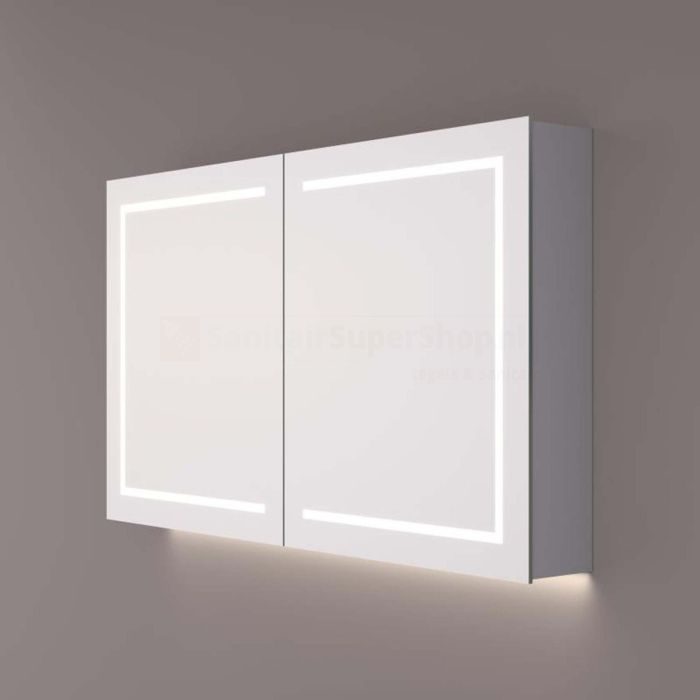 Spiegelkast SPK62000 - 100x70x14 cm - 2 Deuren - Directe LED verlichting - Aluminium - Met spiegelverwarming - SPK62100