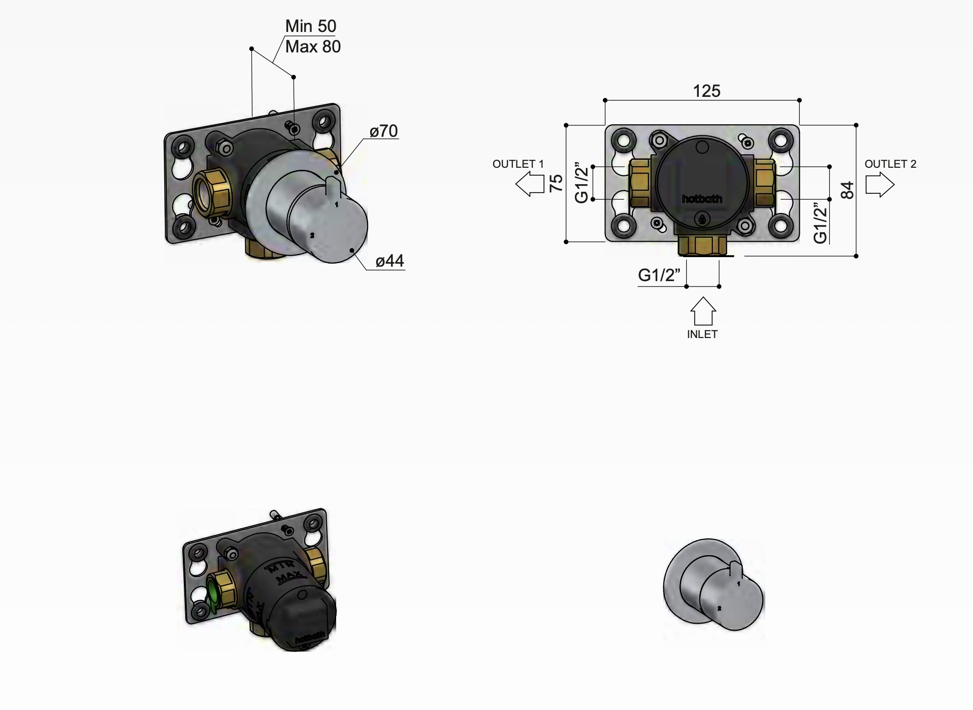 Hotbath Ace Omstelkraan - Geborsteld koper PVD - AC111EXTBCP - Afbeelding 2