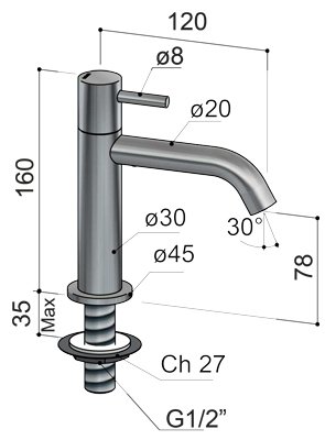Hotbath Archie Opbouw Fonteinkraan - Geborsteld koper PVD - AR001BCP - Afbeelding 2