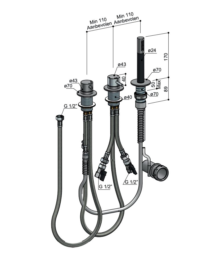 Hotbath Archie Badrandkraan - 3-gats - Geborsteld gunmetal PVD - AR085BGP - Afbeelding 2