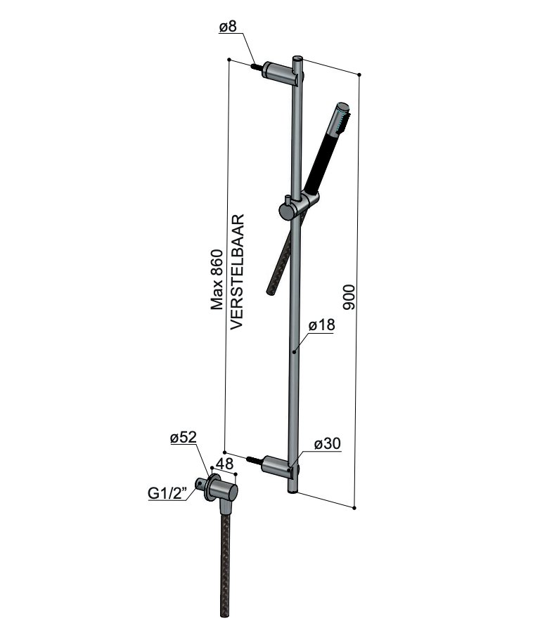 Hotbath Archie Glijstang - 90 cm - Geborsteld messing PVD - AR318BBP - Afbeelding 2