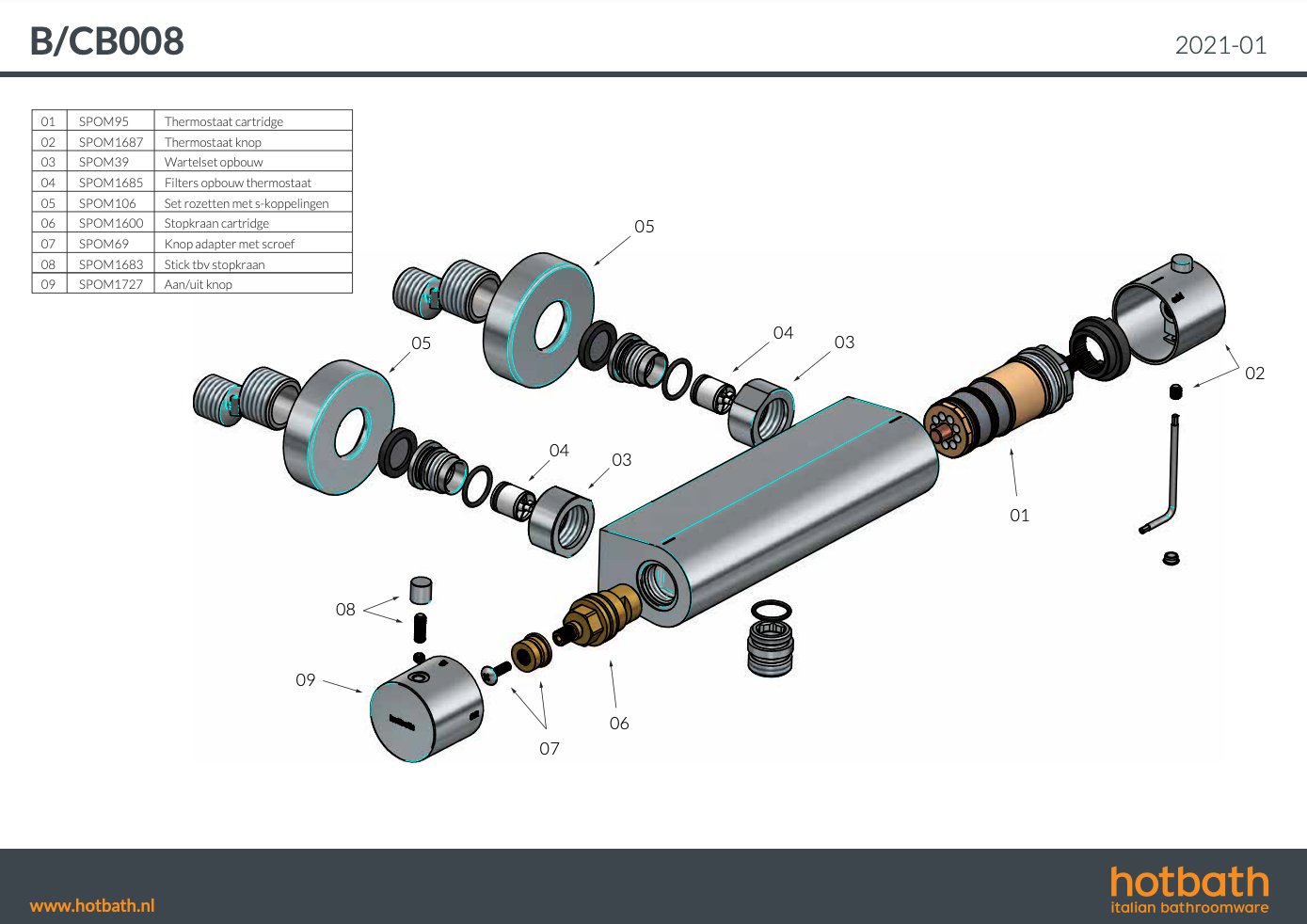 Hotbath Cobber Douchemengkraan - Thermostatisch - Verouderd ijzer - B008AI - Afbeelding 3