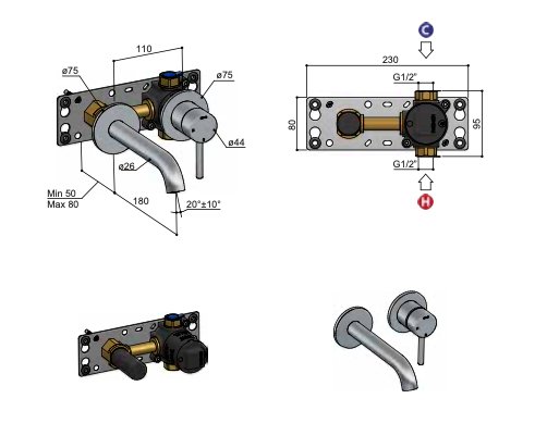 Hotbath Buddy B105EXT18 afbouwdeel inbouw wastafelkraan - 18cm - chroom - B105EXT18CR - Afbeelding 3